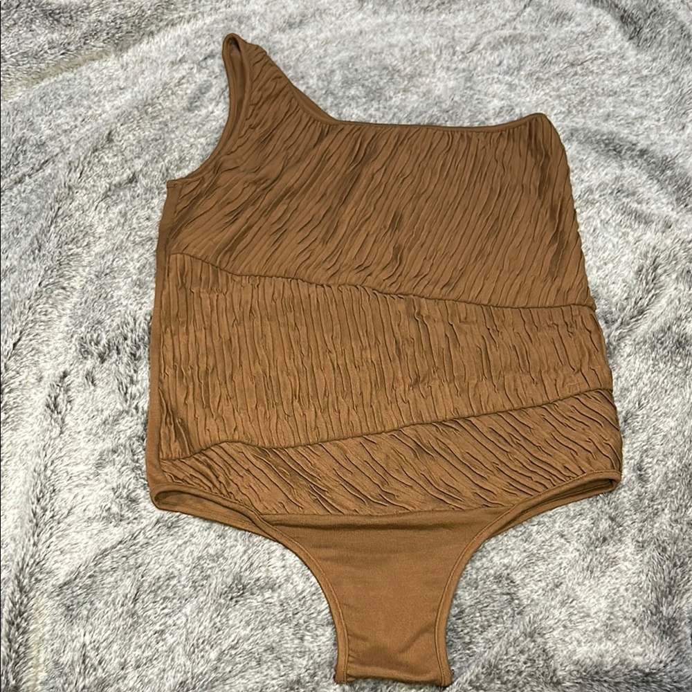Torn by Ronny Kobo Brown Textured Bodysuit